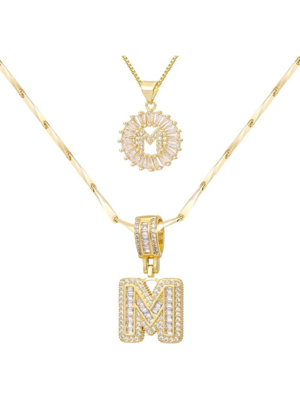 Set of 2 Initial Necklaces for Women - 14K Gold Plated Letter Pendants